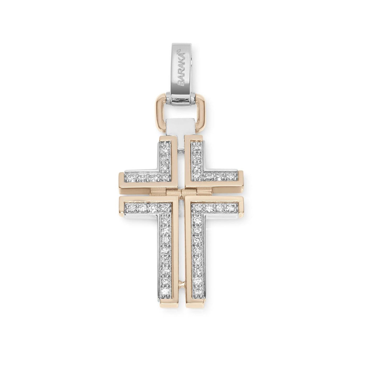 Baraka Diamonds Cross CR314151BRDB-29, a men's cross in rose and white gold set with diamonds