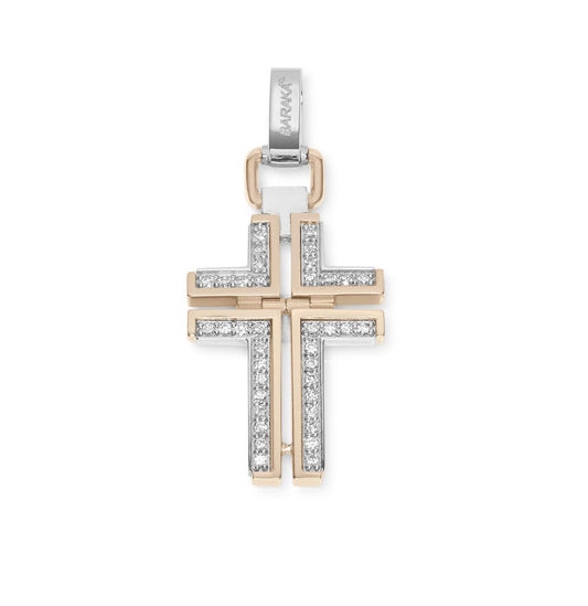 Baraka Diamonds Cross CR314151BRDB-29, a men's cross in rose and white gold set with diamonds