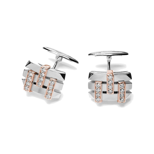 Baraka Cufflinks PS272231BRDB-60, a men's pair of cufflinks in rose and white gold set with diamonds