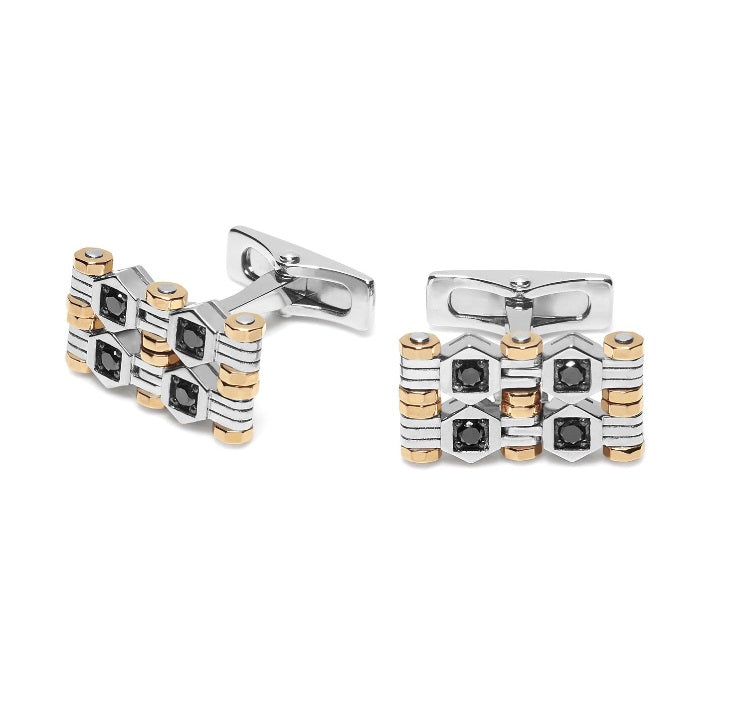 Baraka Tecnodiamonds Cufflinks PS301001BRDN-40, a men's pair of cufflinks in rose and white gold and stainless steel set with
