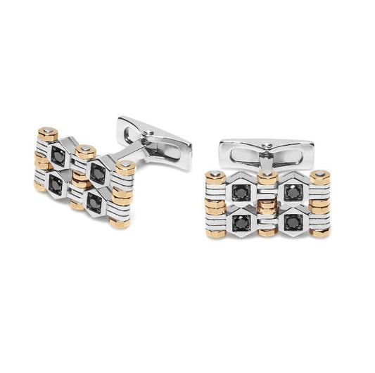 Baraka Tecnodiamonds Cufflinks PS301001BRDN-40, a men's pair of cufflinks in rose and white gold and stainless steel set with