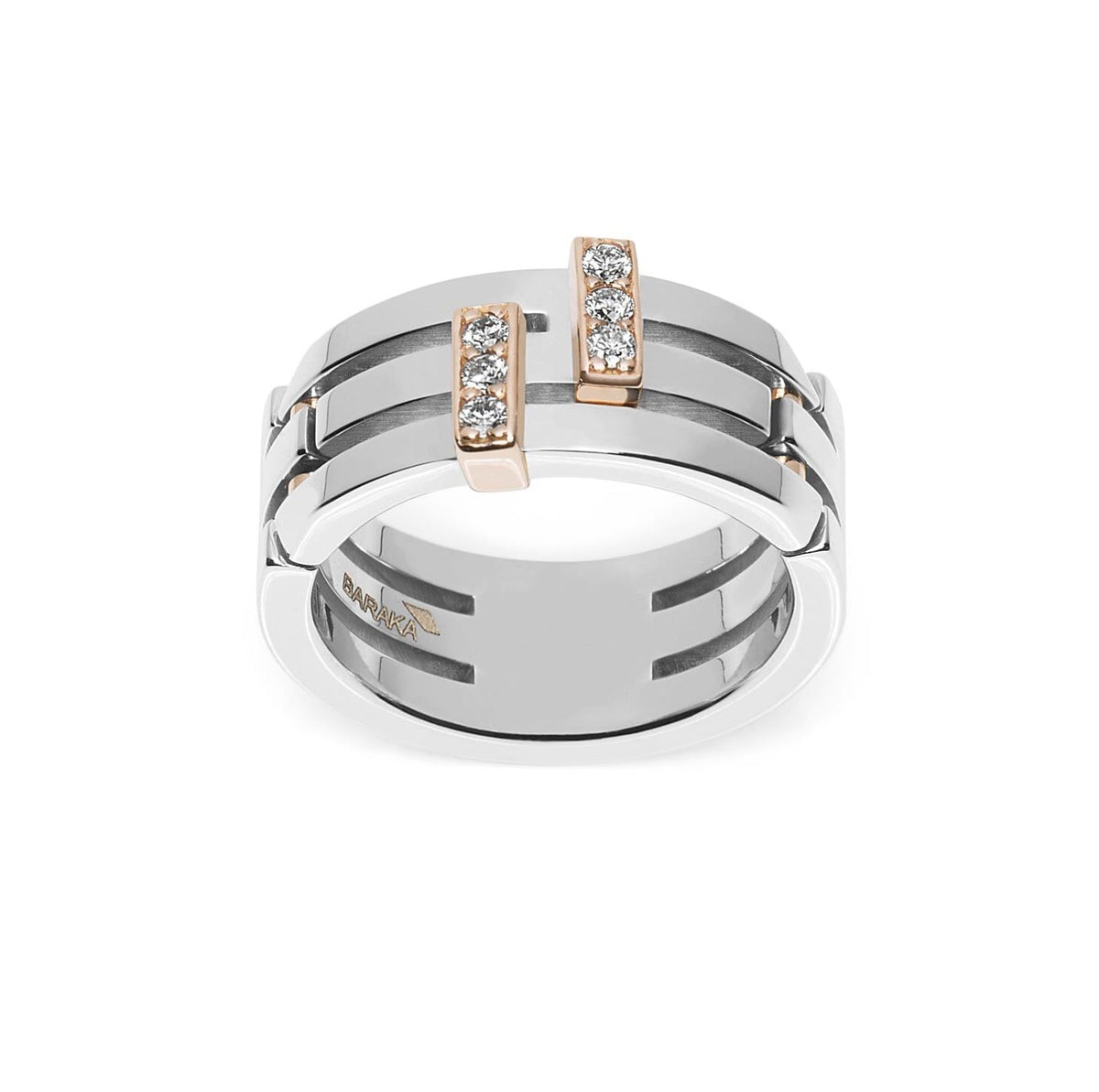Baraka Diamonds Ring AN272231BRDB-18, a men's ring in rose and white gold set with diamonds