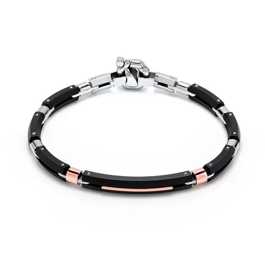 Baraka Discovery Bracelet BR221061ROAD-02, a men's bracelet in rose gold and stainless steel set with diamonds