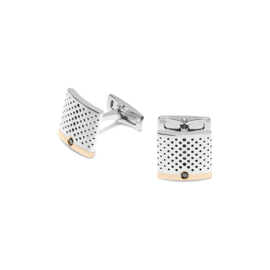 Baraka Cufflinks PS313001BRDN-06, a men's pair of cufflinks in rose and white gold and stainless steel set with diamonds