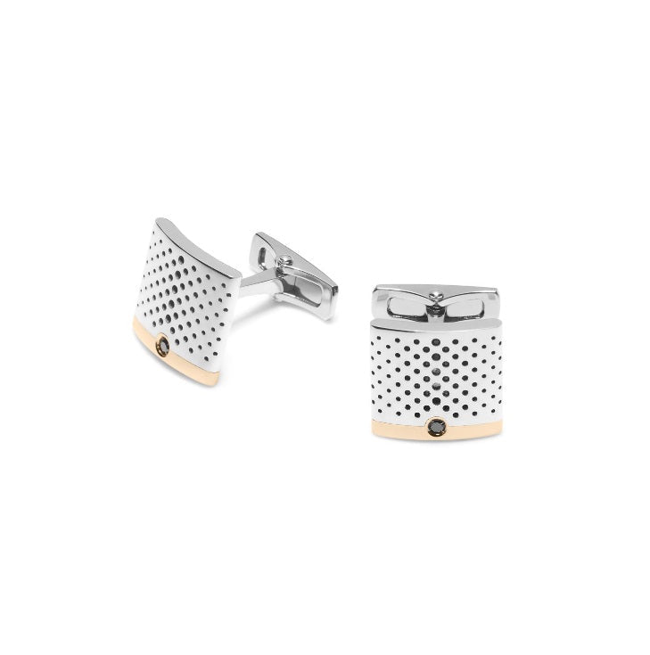 Baraka Cufflinks PS313001BRDN-06, a men's pair of cufflinks in rose and white gold and stainless steel set with diamonds