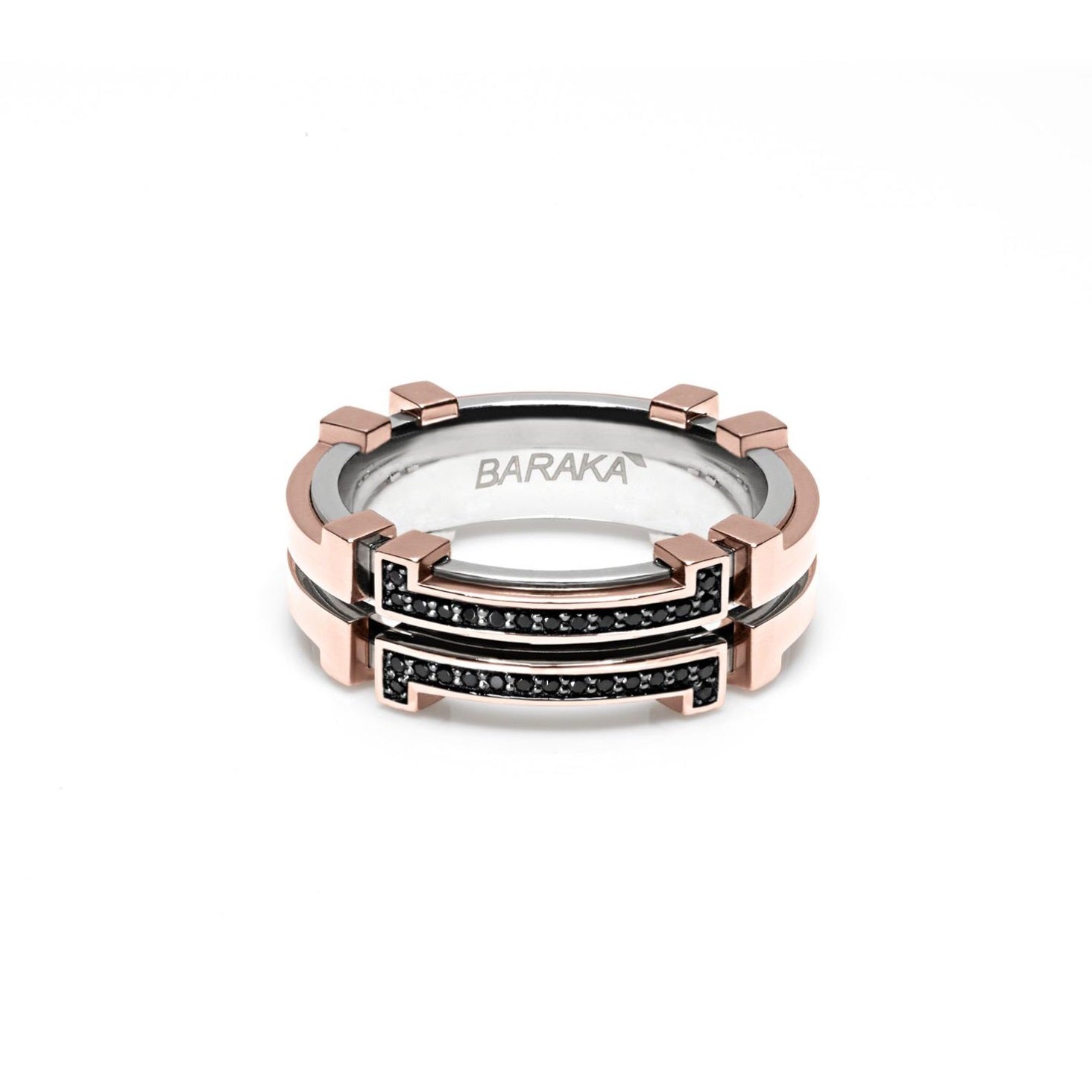Baraka Explore Ring AN261101RODN-15, a men's ring in rose gold and stainless steel set with diamonds