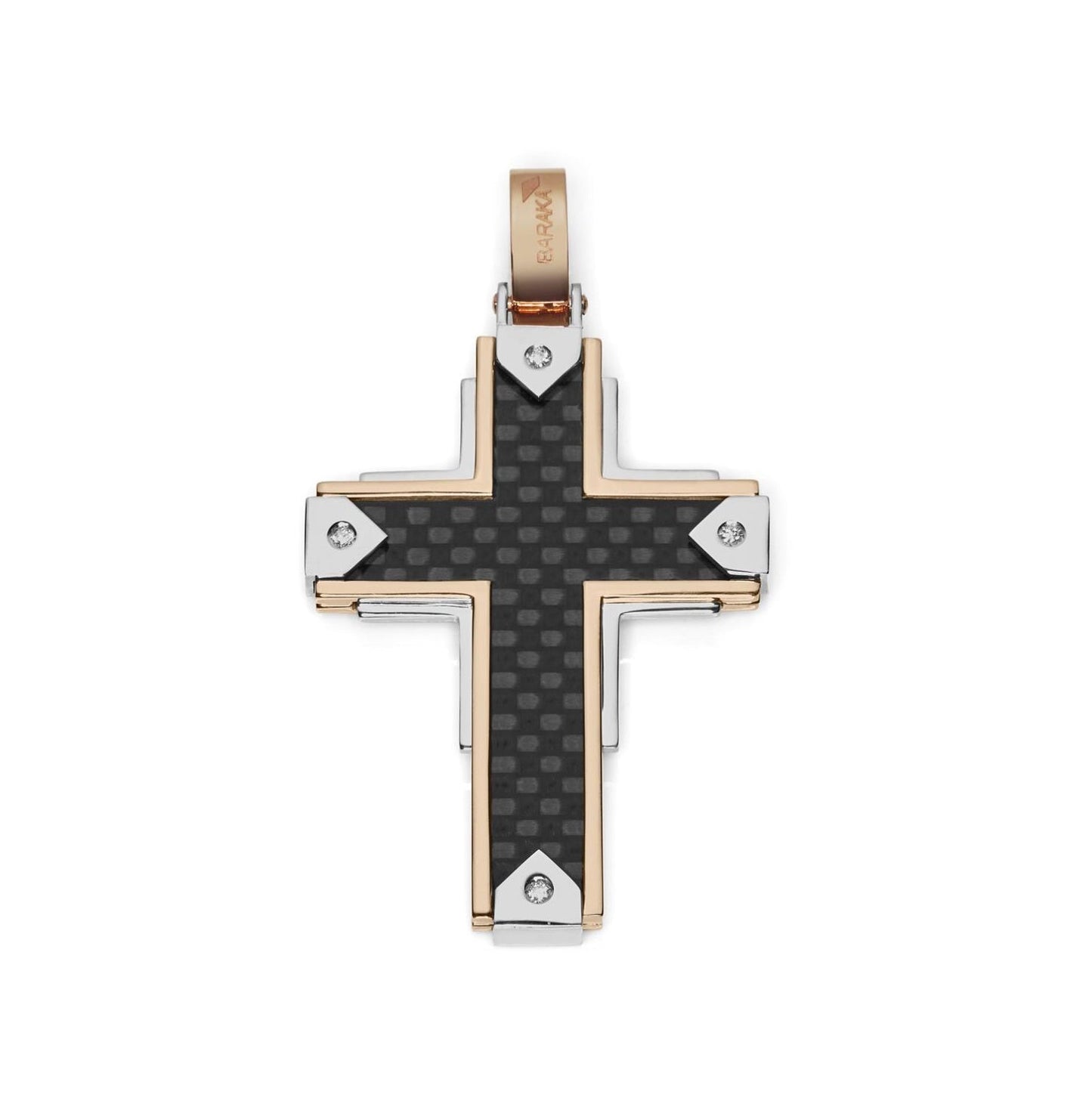 Baraka Fiber Cross CR291081RBCO-04, a men's cross in rose and white gold and carbon fibre set with diamonds