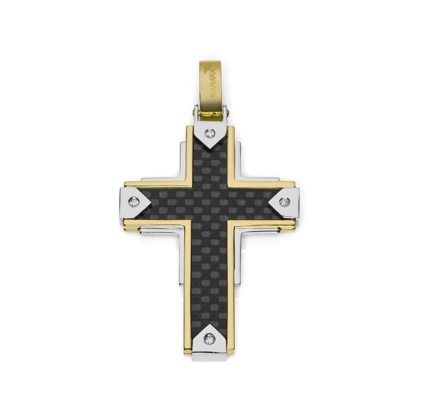 Baraka Fiber Cross CR291081GBCO-04, a men's cross in white and yellow gold and carbon fibre set with diamonds