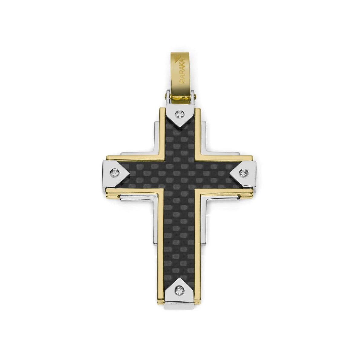Baraka Fiber Cross CR291081GBCO-04, a men's cross in white and yellow gold and carbon fibre set with diamonds