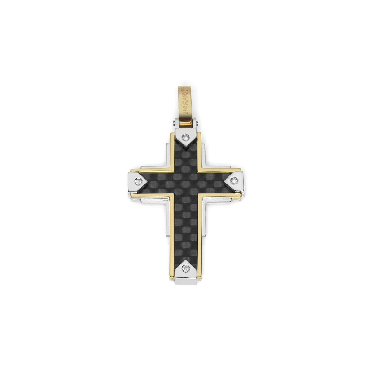 Baraka Fiber Cross CR291091GBCO-03, a men's cross in white and yellow gold and carbon fibre set with diamonds