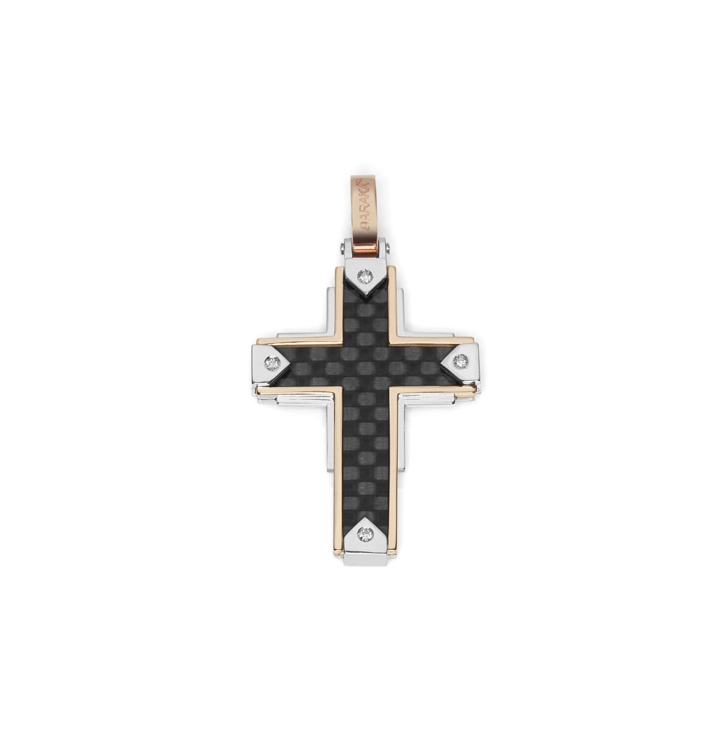 Baraka Fiber Cross CR291091RBCO-03, a men's cross in rose and white gold and carbon fibre set with diamonds