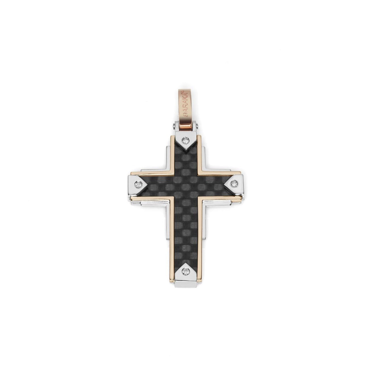 Baraka Fiber Cross CR291091RBCO-03, a men's cross in rose and white gold and carbon fibre set with diamonds
