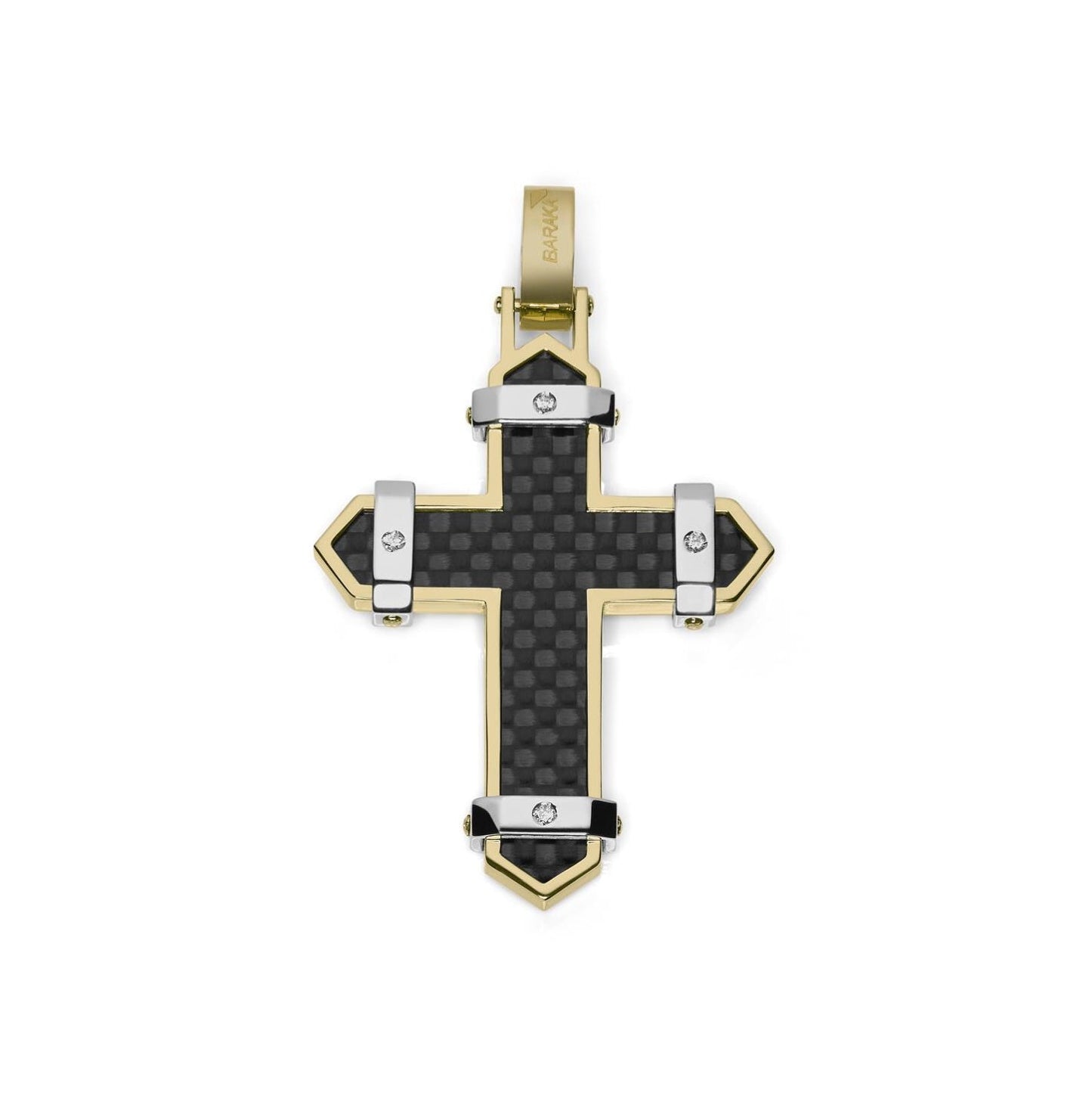 Baraka Fiber Cross CR291101GBCO-04, a men's cross in white and yellow gold and carbon fibre set with diamonds