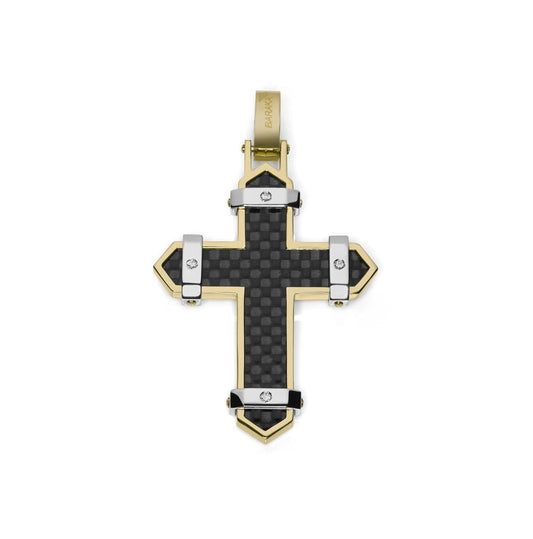 Baraka Fiber Cross CR291101GBCO-04, a men's cross in white and yellow gold and carbon fibre set with diamonds