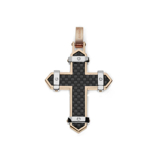 Baraka Fiber Cross CR291101RBCO-04, a men's cross in rose and white gold and carbon fibre set with diamonds