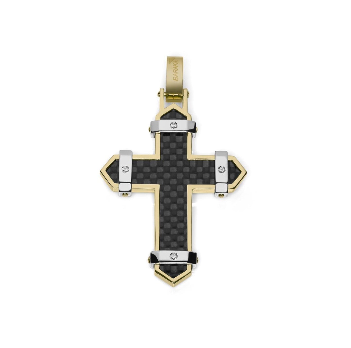 Baraka Fiber Cross CR291111GBCO-03, a men's cross in white and yellow gold and carbon fibre set with diamonds