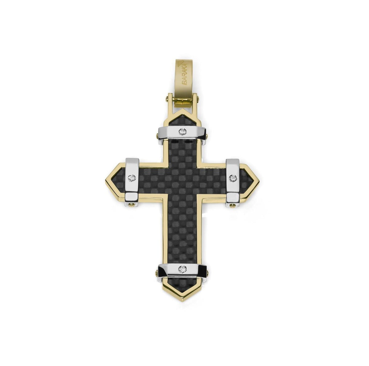 Baraka Fiber Cross CR291111GBCO-03, a men's cross in white and yellow gold and carbon fibre set with diamonds