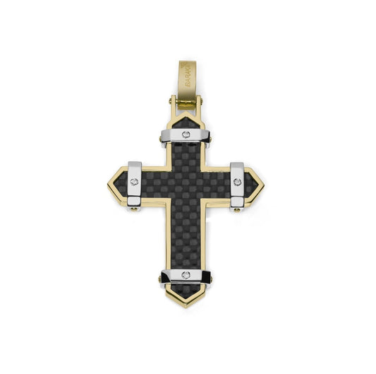 Baraka Fiber Cross CR291111GBCO-03, a men's cross in white and yellow gold and carbon fibre set with diamonds
