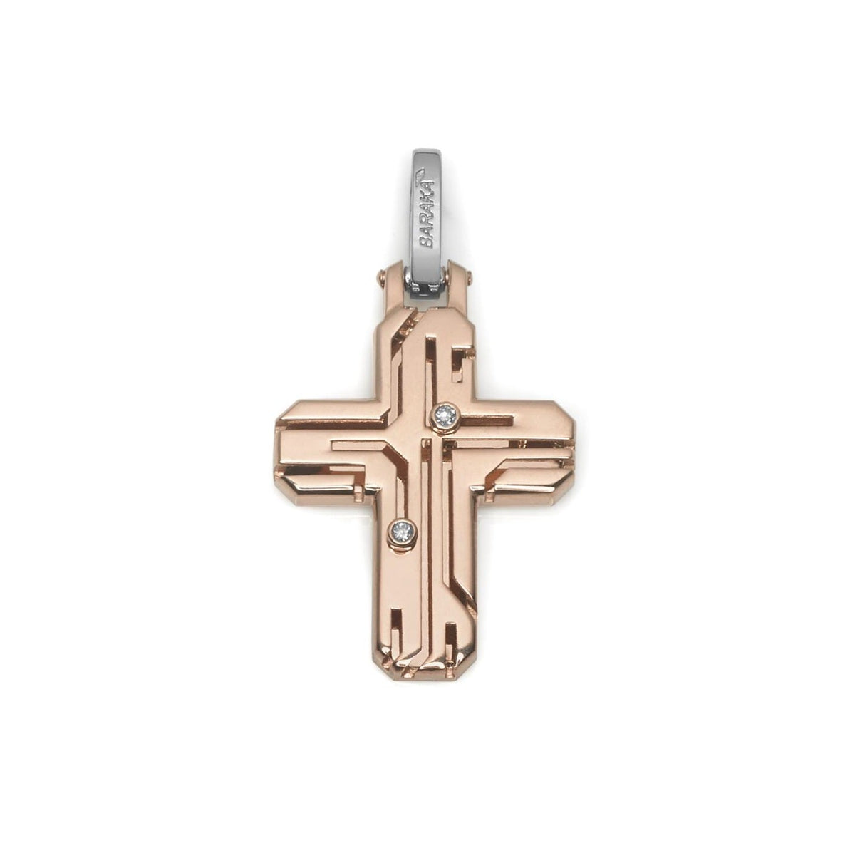 Baraka Labyrinth Cross CR281251RODB-02, a men's cross in rose and white gold set with diamonds