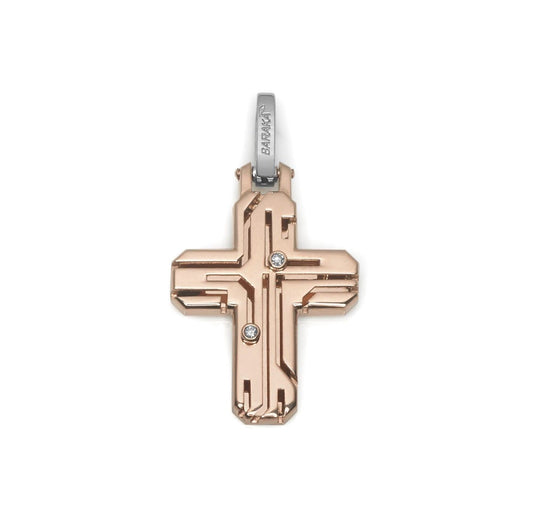 Baraka Labyrinth Cross CR281251RODB-02, a men's cross in rose and white gold set with diamonds