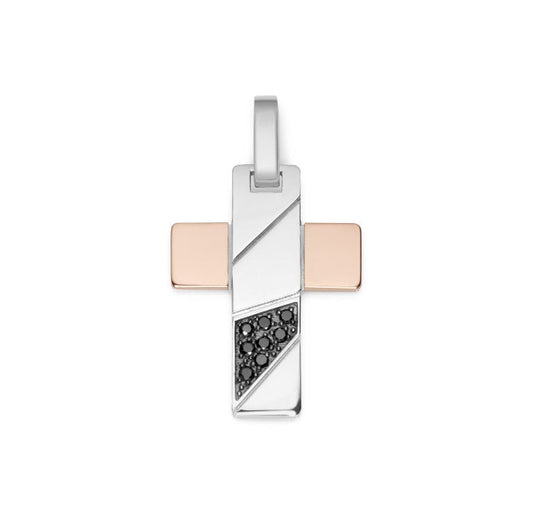 Baraka Logo Cross CR311001RODN-08, a men's cross in rose and white gold set with diamonds