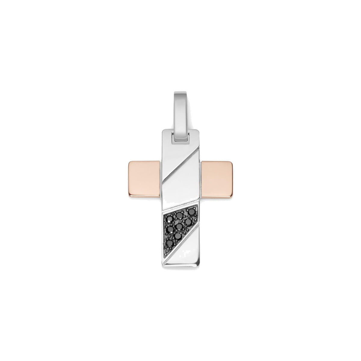 Baraka Logo Cross CR311001RODN-08, a men's cross in rose and white gold set with diamonds