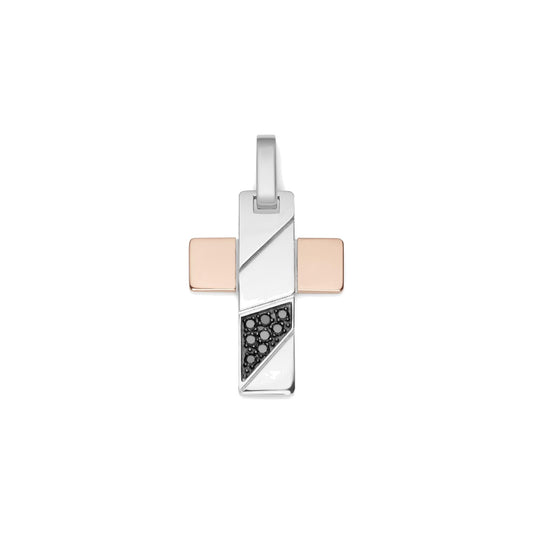 Baraka Logo Cross CR311011RODN-24, a men's cross in rose and white gold set with diamonds