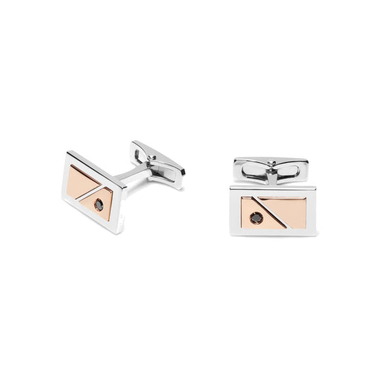 Baraka Logo Cufflinks PS311001RODN-10, a men's pair of cufflinks in rose and white gold and stainless steel set with diamonds