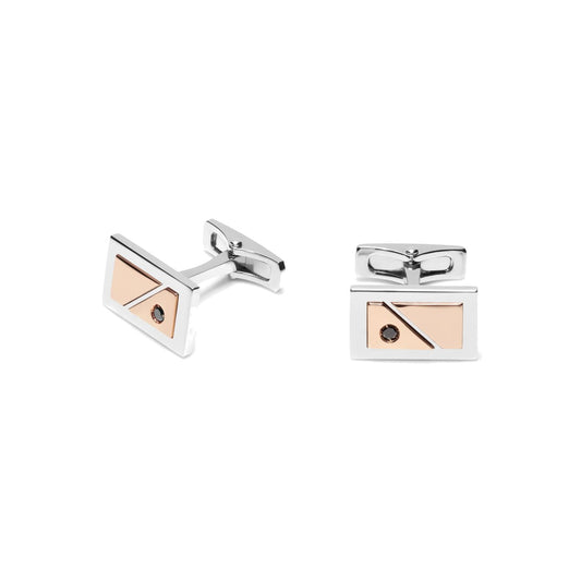 Baraka Cufflinks PS311001RODN-14, a men's pair of cufflinks in rose and white gold and stainless steel set with diamonds