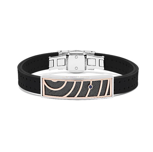 Baraka Meteorite Bracelet BR312001BRZA-03, a men's bracelet in rose and white gold and stainless steel set with meteorite
