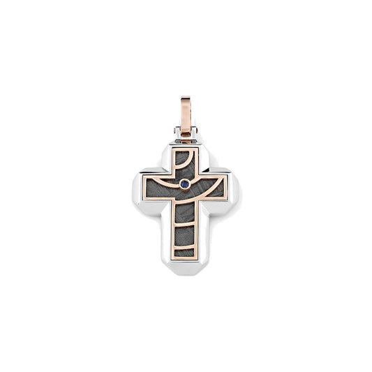 Baraka Meteorite Cross CR312001BRZA-02, a men's cross in rose and white gold set with sapphires