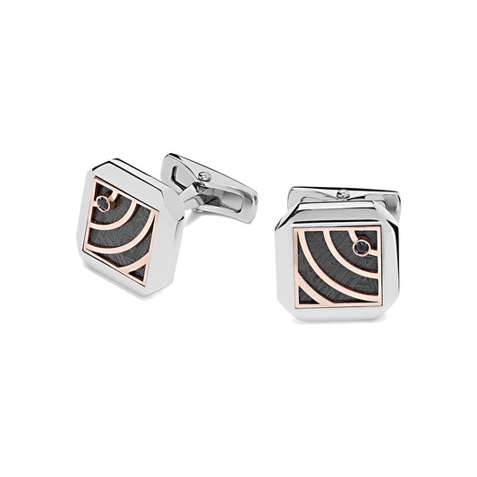 Baraka Cufflinks PS312001BRZA-06, a men's pair of cufflinks in rose and white gold and stainless steel set with meteorite