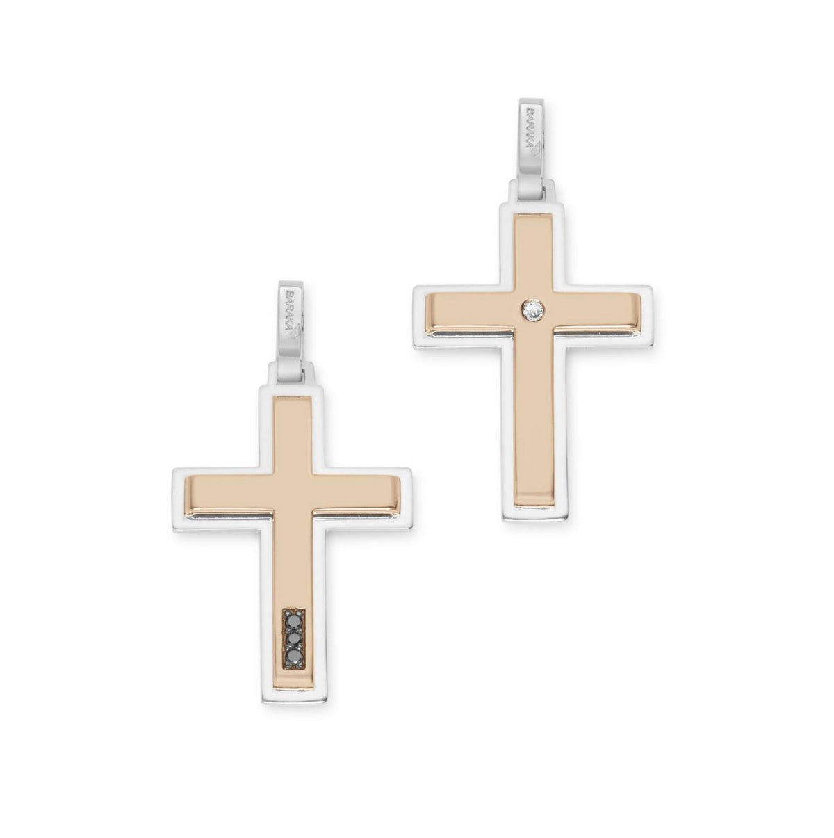 Baraka Nexus Cross CR314111TRBN-04, a men's cross in rose and white gold set with diamonds