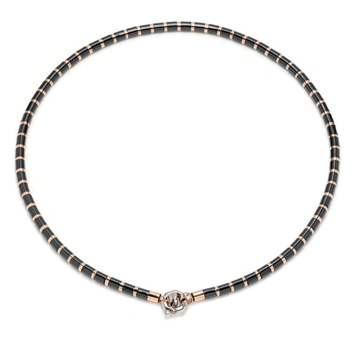 Baraka Snake Chain GC215151ROCN-02, a men's chain in rose and white gold and black ceramic set with diamonds