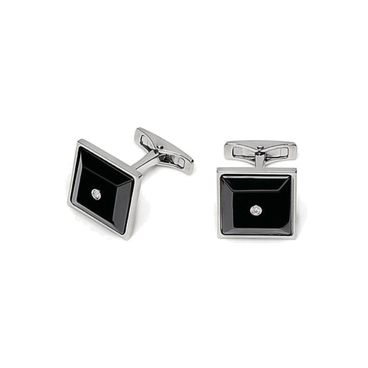 Baraka Style Cufflinks PS215510ACCN-04, a men's pair of cufflinks in black ceramic and stainless steel set with diamonds