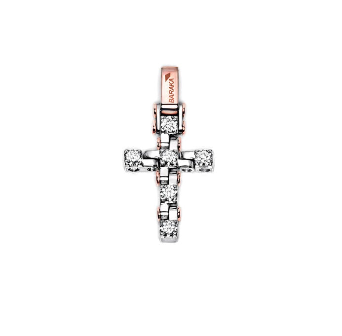 Baraka Tecnodiamonds Cross CR245061BRDB-150, a men's cross in rose and white gold set with diamonds