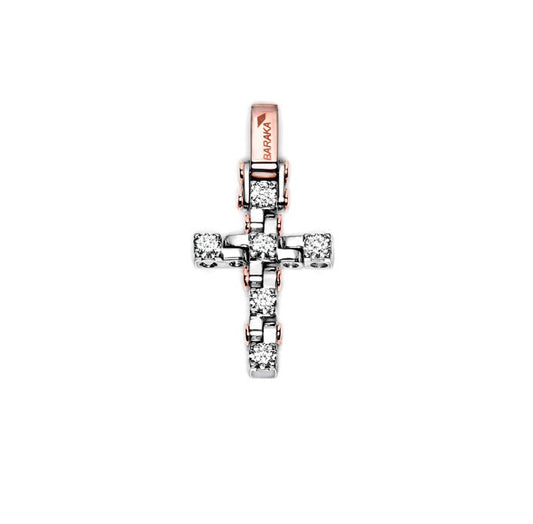 Baraka Tecnodiamonds Cross CR245061BRDB-150, a men's cross in rose and white gold set with diamonds