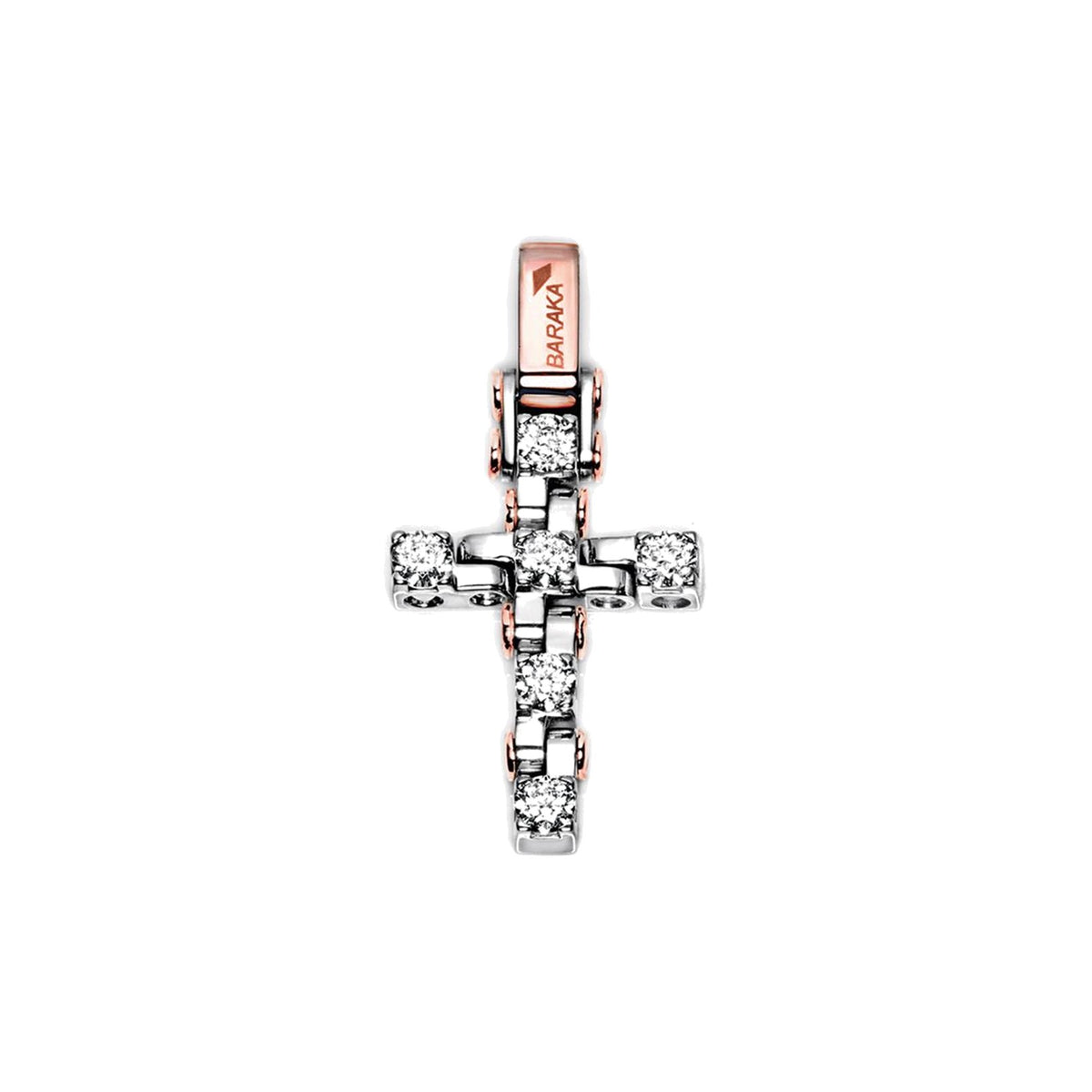 Baraka Tecnodiamonds Cross CR245061BRDB-150, a men's cross in rose and white gold set with diamonds