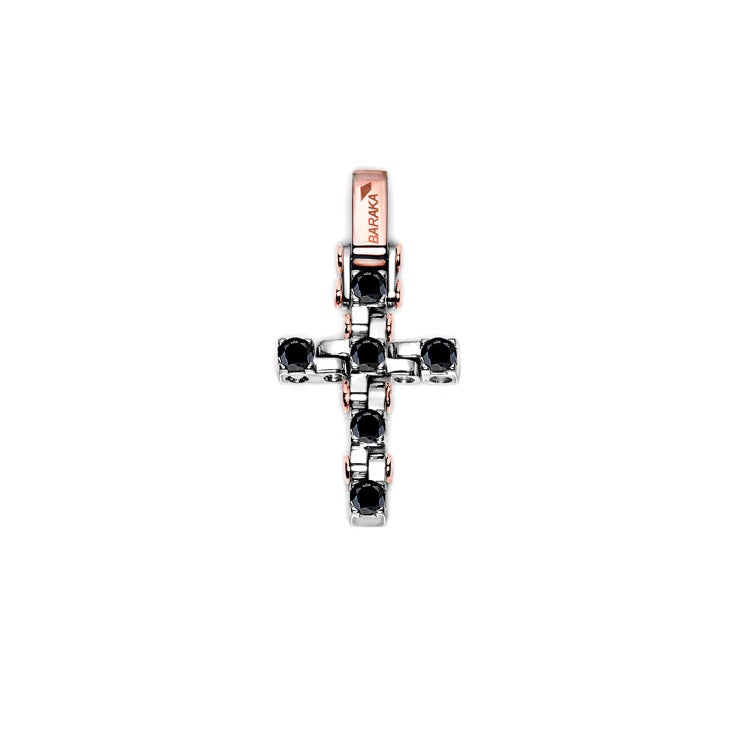 Baraka Tecnodiamonds Cross CR245061BRDN-210, a men's cross in rose and white gold set with diamonds