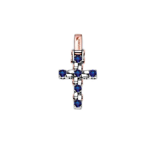 Baraka Tecnodiamonds Cross CR245061BRZA-192, a men's cross in rose and white gold set with sapphires