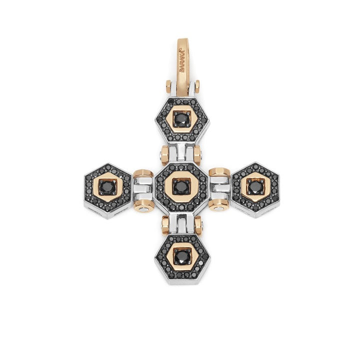 Baraka Tecnodiamonds Cross CR301021BRDN-69, a men's cross in rose and white gold set with diamonds