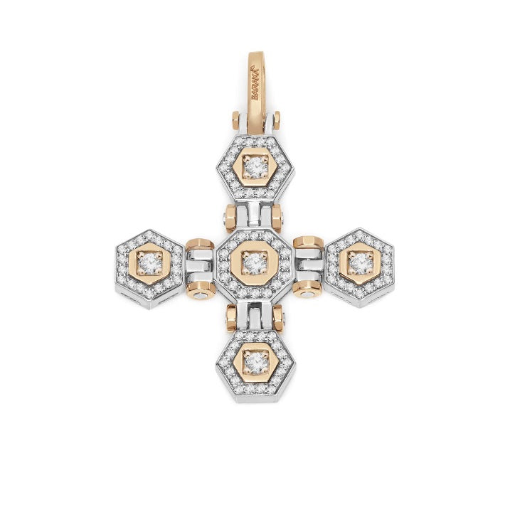 Baraka Tecnodiamonds Cross CR301031BRDB-69, a men's cross in rose and white gold set with diamonds