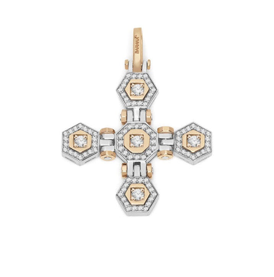 Baraka Tecnodiamonds Cross CR301031BRDB-69, a men's cross in rose and white gold set with diamonds