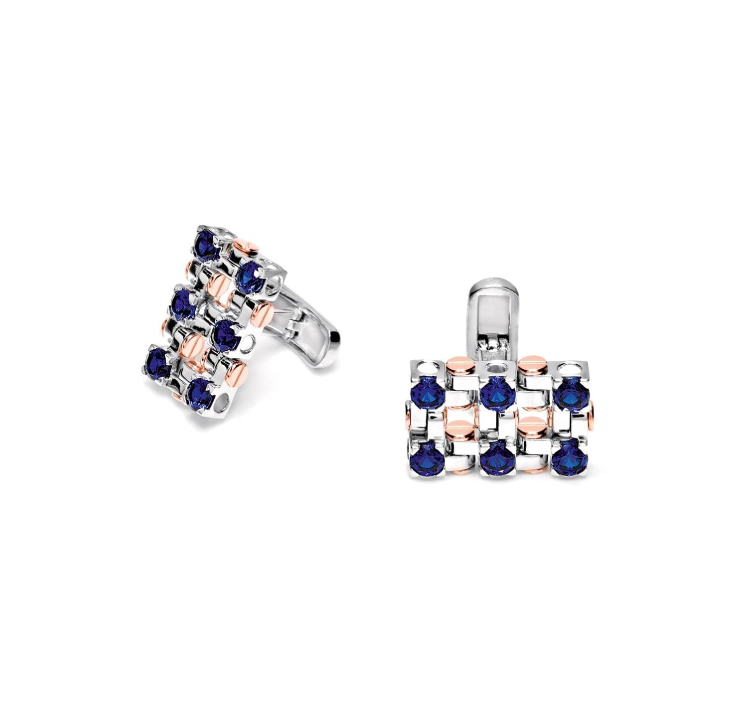 Baraka Cufflinks PS245051BRZA-384, a men's pair of cufflinks in rose and white gold set with sapphires
