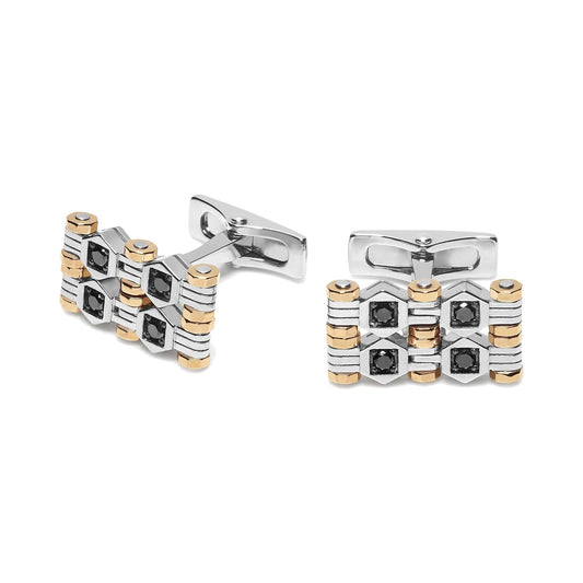 Baraka Tecnodiamonds Cufflinks PS301001BRDN-40, a men's pair of cufflinks in rose and white gold and stainless steel set with