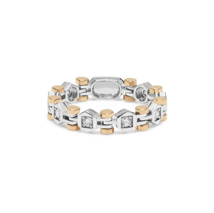 Baraka Technodiamonds Ring AN301011BRDB, a men's ring in rose and white gold and stainless steel set with diamonds