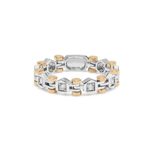 Baraka Technodiamonds Ring AN301011BRDB, a men's ring in rose and white gold and stainless steel set with diamonds