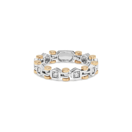 Baraka Technodiamonds Ring AN301011BRDB, a men's ring in rose and white gold and stainless steel set with diamonds