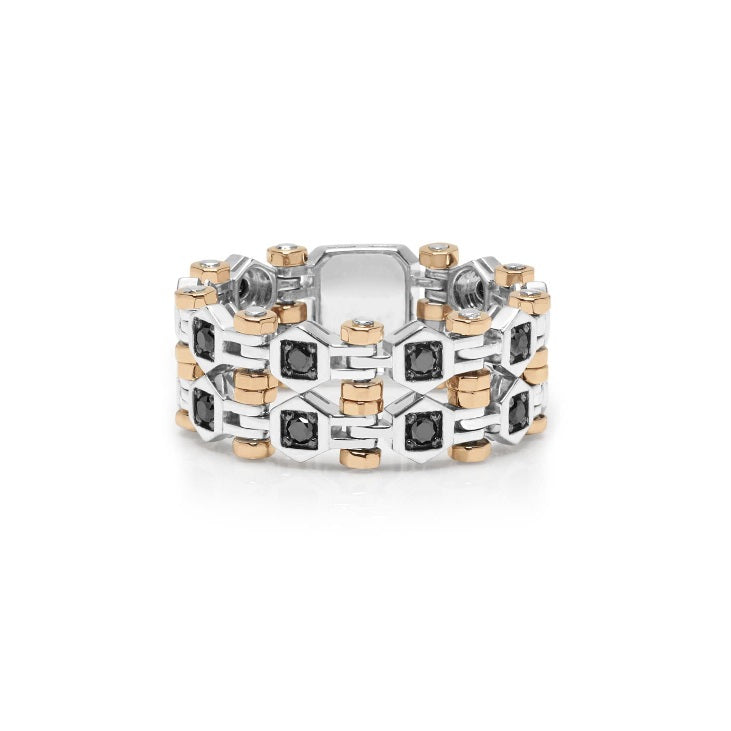 Baraka Technodiamonds Ring AN301021BRDN, a men's ring in rose and white gold set with diamonds