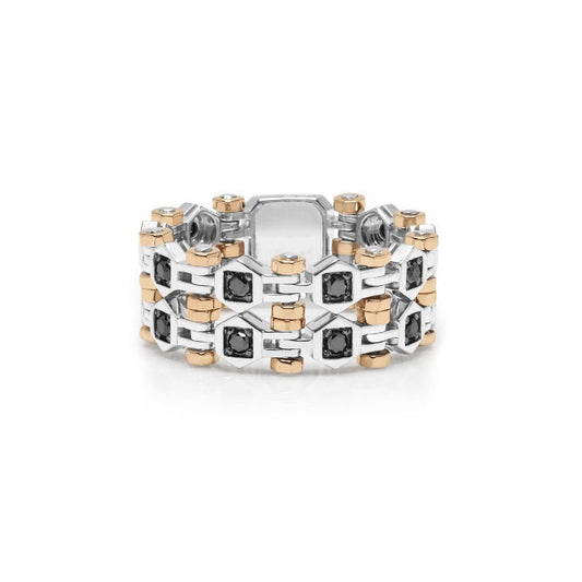 Baraka Technodiamonds Ring AN301021BRDN, a men's ring in rose and white gold set with diamonds